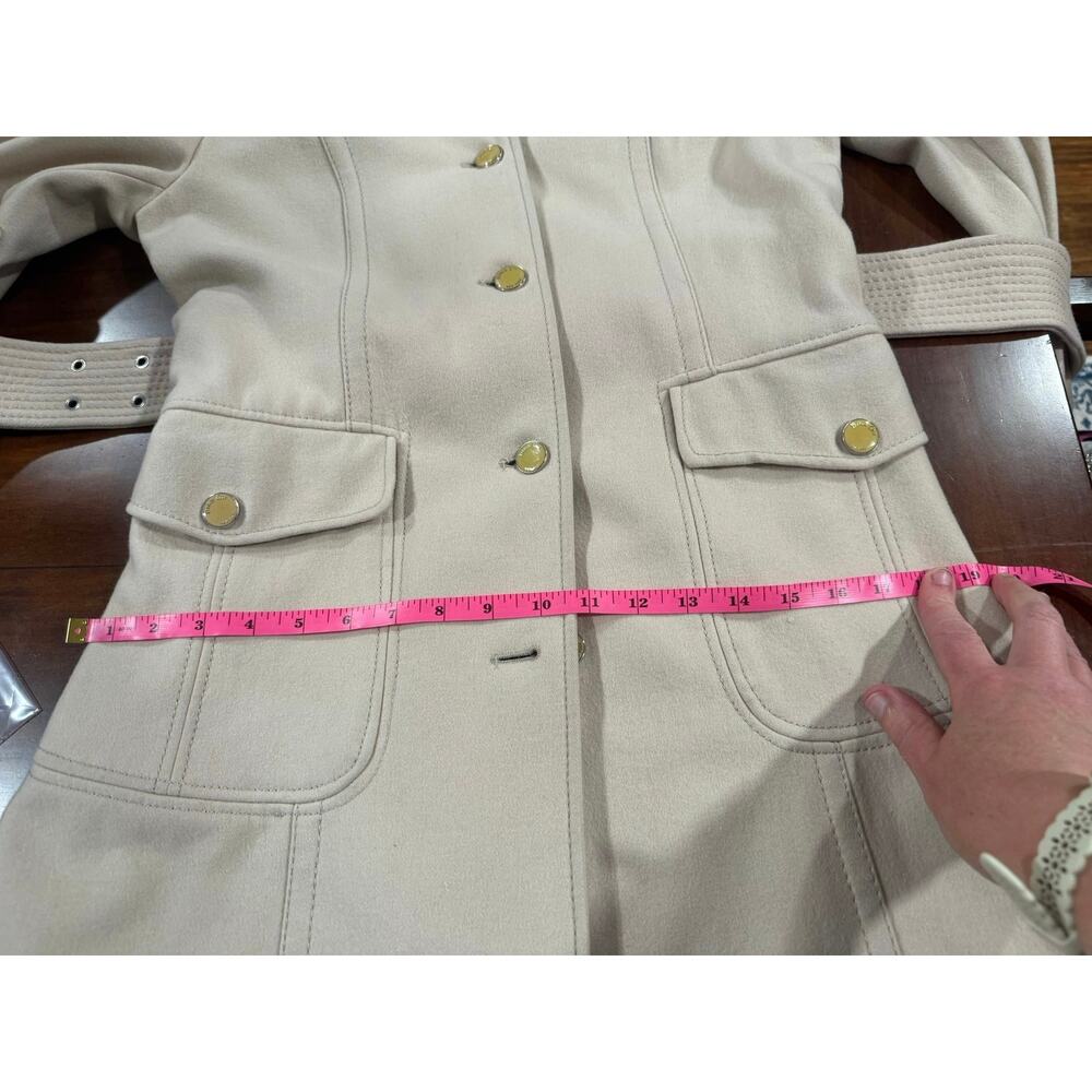 Kenneth Cole New York Wool Blend Belted Coat Women’s Size 8 Cream Peacoat - Picture 13 of 15